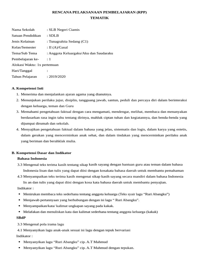 RPP Kelas 2 Tema 1 Sub Tema 3 Pembelajaran 1 PDF RPP Kelas 2 Tema 1 Sub Tema 3 Pembelajaran 1 PDF