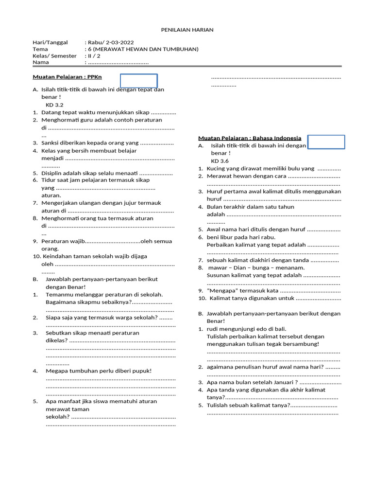 Soal PH Tema 6 Kelas 3 PDF