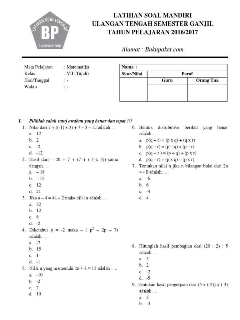 7 Rahasia Nilai Sempurna Soal PTS Kelas 7 Semester 1 Matematika yang Jarang Diketahui