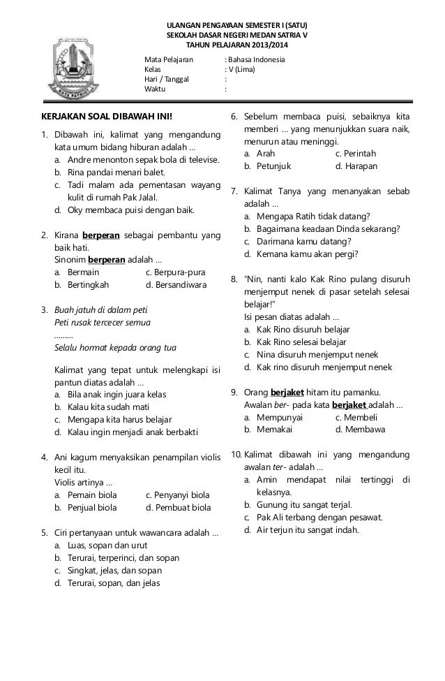 Bocoran 25 contoh soal ulangan harian tema 1 kelas 5 yang sering keluar saat ujian 2026
