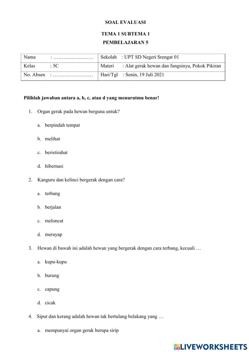 Ternyata Ini Rahasia Nilai Sempurna Soal Kelas 5 Tema 1 Sub Tema 1 Yang Jarang Diketahui