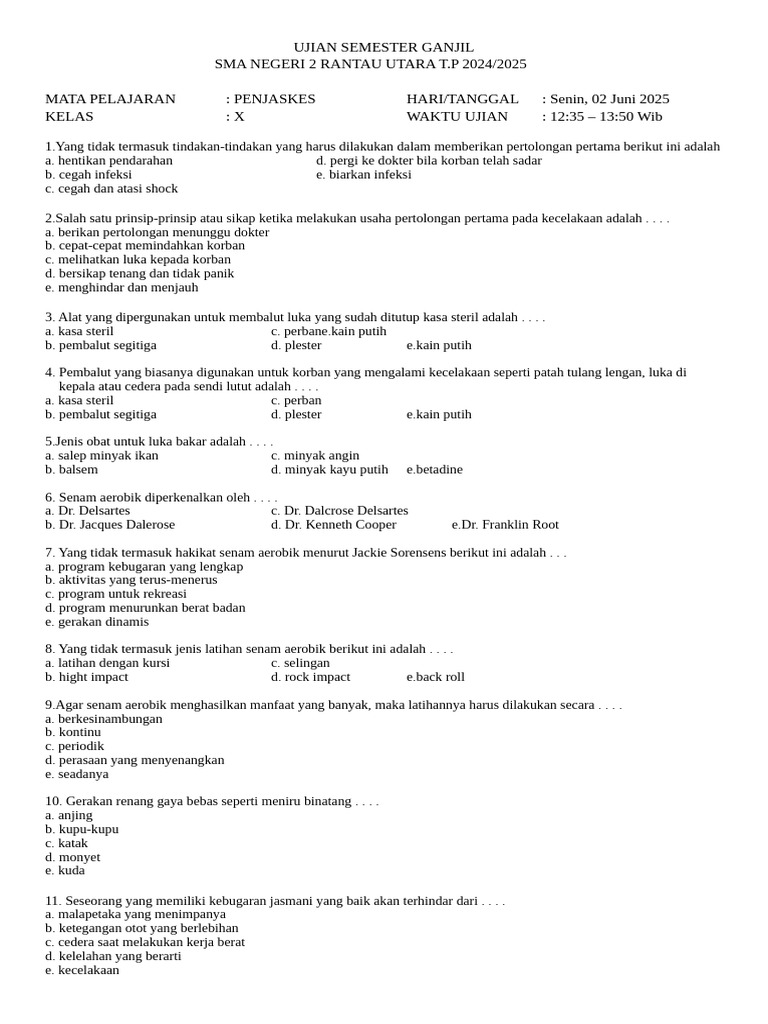 Soal Penjas Kelas 10 Sma Sem 2 PDF Soal Penjas Kelas 10 Sma Sem 2 PDF