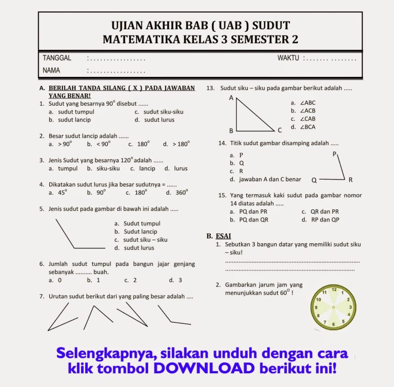 7 Rahasia Lembar Kerja Soal UAS Matematika Kelas 3 SD Semester 2 Kurikulum 2013 yang Wajib Diketahui