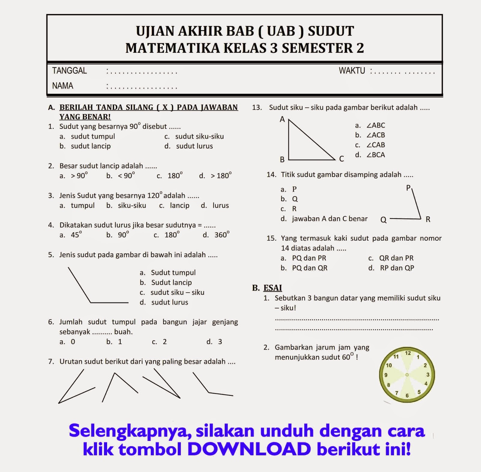 7 Rahasia Lembar Kerja Soal UAS Matematika Kelas 3 SD Semester 2 Kurikulum 2013 yang Wajib Diketahui
