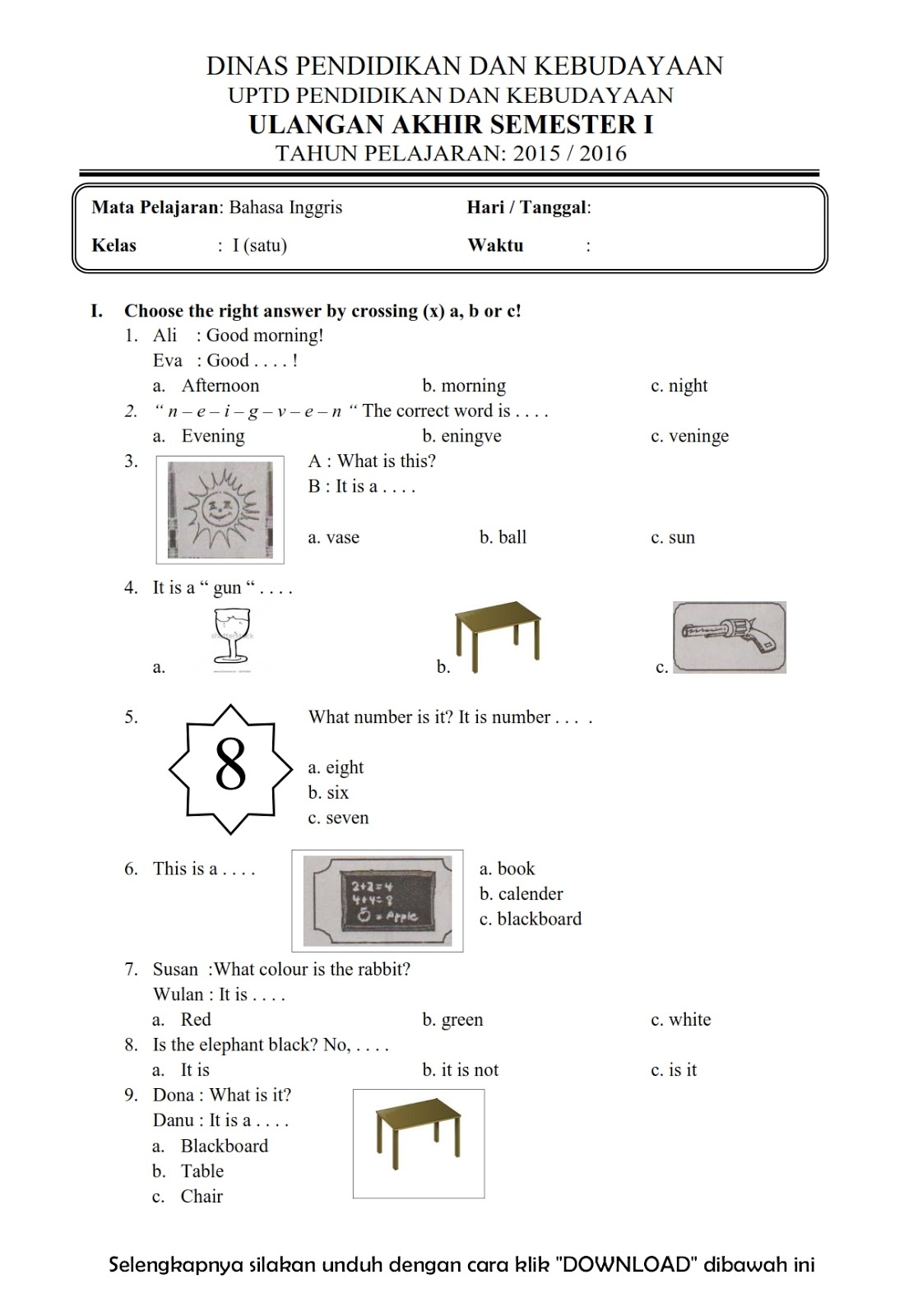 7 Rahasia Nilai Sempurna Menggunakan Soal Bahasa Inggris Kelas 2 SD Semester 1 PDF Terbaru 7 Rahasia Nilai Sempurna Menggunakan Soal Bahasa Inggris Kelas 2 SD Semester 1 PDF Terbaru