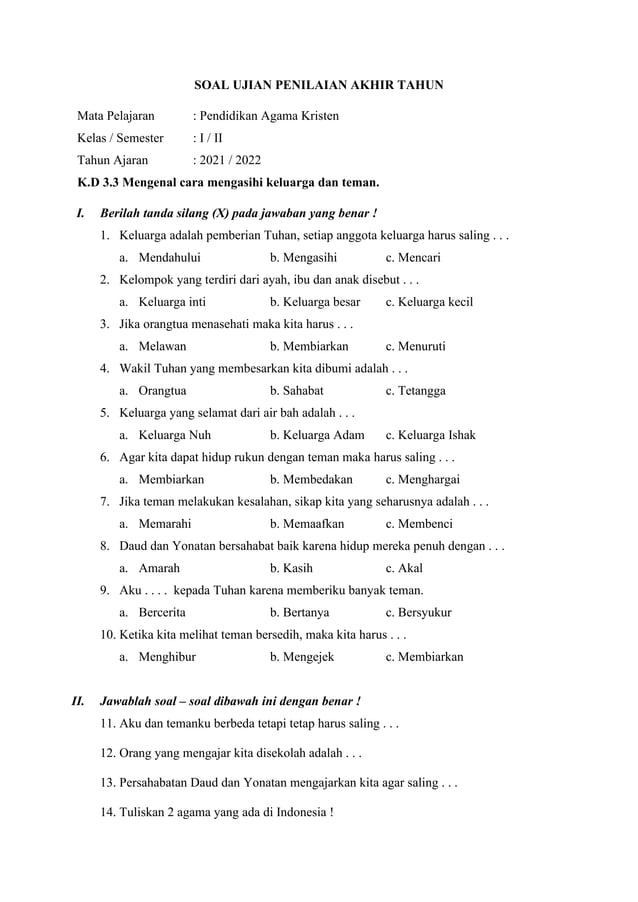 Menanamkan Iman Sejak Dini Panduan Lengkap Contoh Soal Ulangan Agama