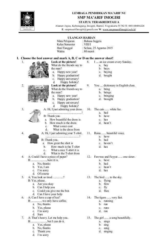 50 soal bahasa inggris kelas 8 semester 2 STAKARFAK ac id 50 soal bahasa inggris kelas 8 semester 2 STAKARFAK ac id