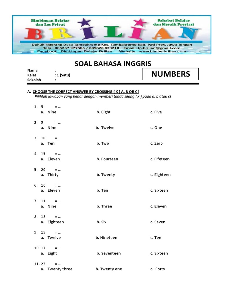 30 Soal Pilihan Ganda Bahasa Inggris Kelas 1 SD Ternyata Bisa Dicetak Gratis, Ini Daftar Lembar Kerjanya 30 Soal Pilihan Ganda Bahasa Inggris Kelas 1 SD Ternyata Bisa Dicetak Gratis, Ini Daftar Lembar Kerjanya