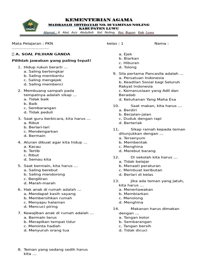 30 Soal Pilihan Ganda PKN Persiapan UAS 1 Kelas X, Wajib Coba Sebelum Terlambat 30 Soal Pilihan Ganda PKN Persiapan UAS 1 Kelas X, Wajib Coba Sebelum Terlambat