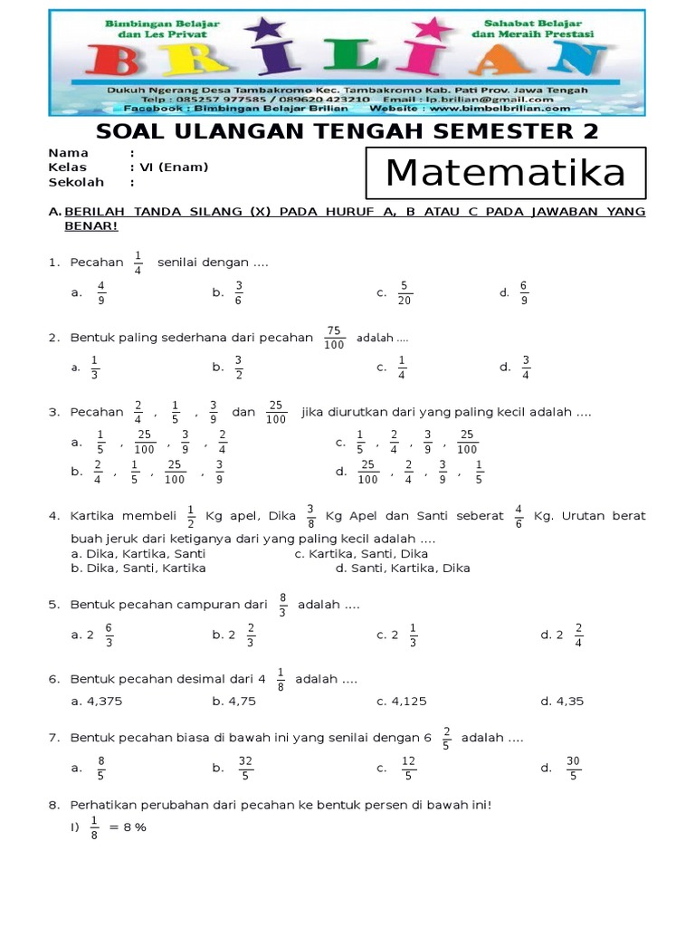 5 Soal UAS Matematika Kelas 6 Semester 2 dan Kunci Jawaban yang Wajib Dikuasai Sebelum Ujian 5 Soal UAS Matematika Kelas 6 Semester 2 dan Kunci Jawaban yang Wajib Dikuasai Sebelum Ujian