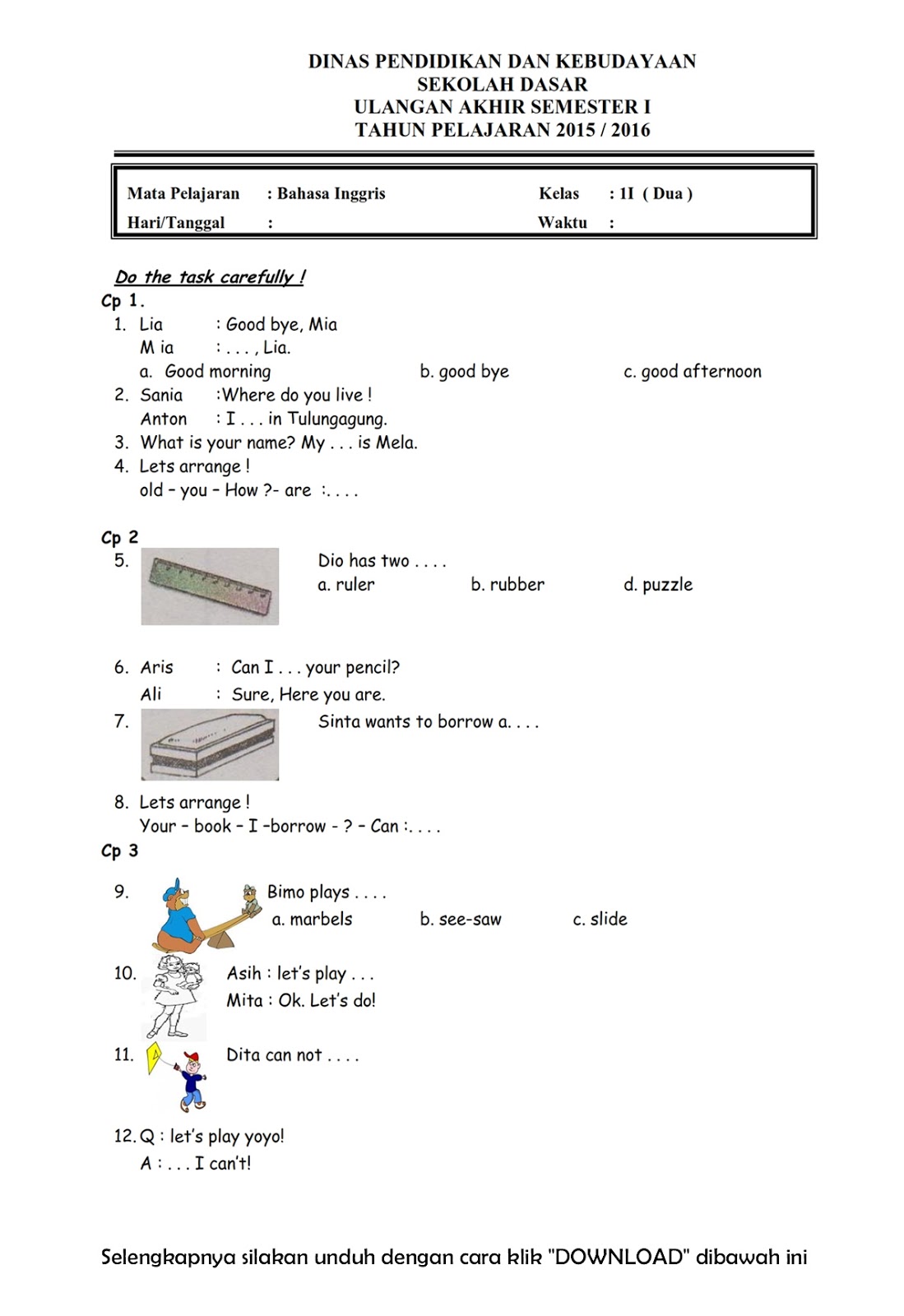docx soal ulangan bahasa inggris kelas 1 semester 2 docx soal ulangan bahasa inggris kelas 1 semester 2