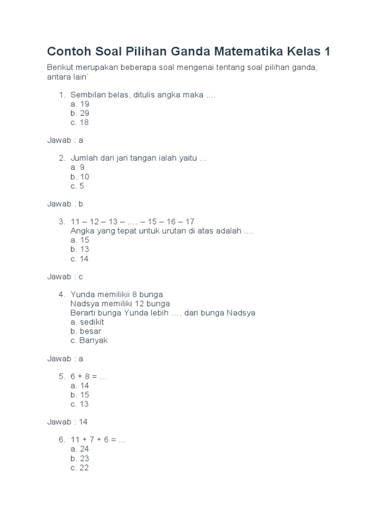 Mau Anak Jago Matematika? Coba 20 Soal Matematika Kelas 1 SD Semester 1 Pilihan Ganda Ini Sebelum Ujian Mau Anak Jago Matematika? Coba 20 Soal Matematika Kelas 1 SD Semester 1 Pilihan Ganda Ini Sebelum Ujian