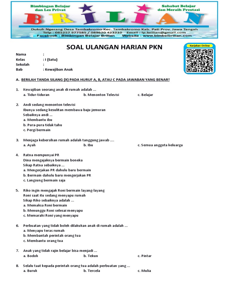 Mempersiapkan Generasi Muda Berkarakter Contoh Soal UKK PKn Kelas 1 SD Mempersiapkan Generasi Muda Berkarakter Contoh Soal UKK PKn Kelas 1 SD