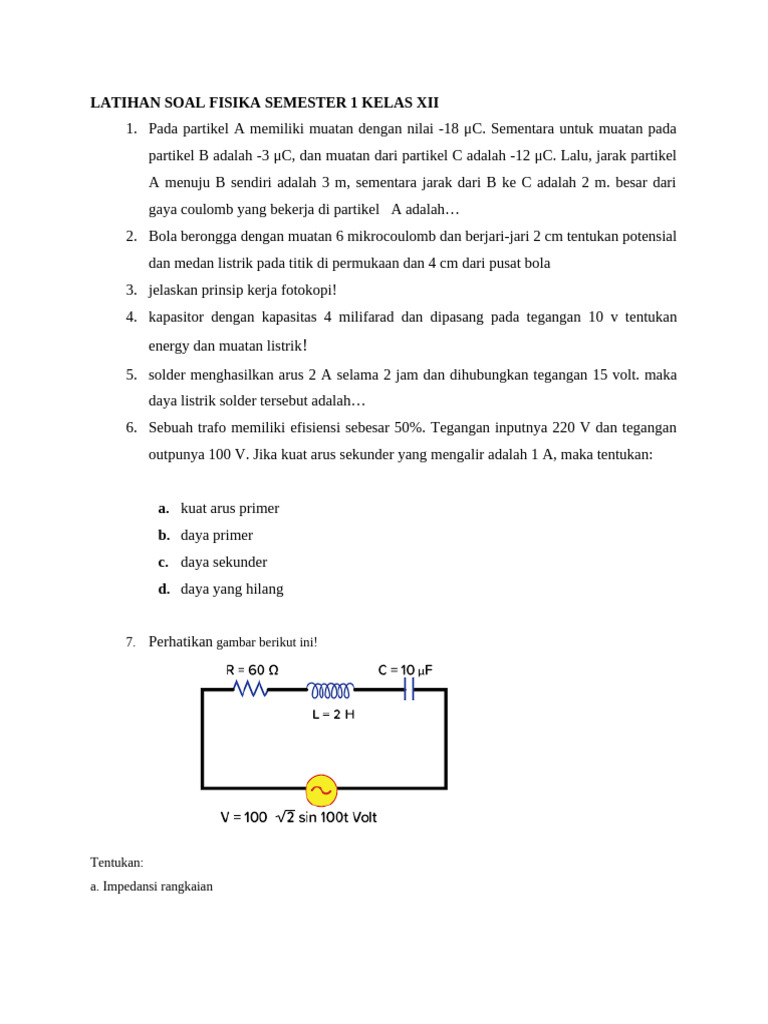 Latihan Soal Fisika Kelas XII Semester 1 PDF Latihan Soal Fisika Kelas XII Semester 1 PDF