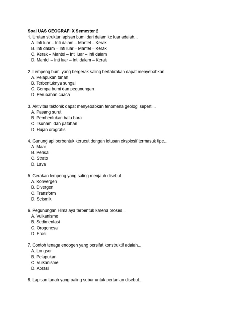 Soal UAS Geografi Kelas 10 Semester 2 PDF Soal UAS Geografi Kelas 10 Semester 2 PDF