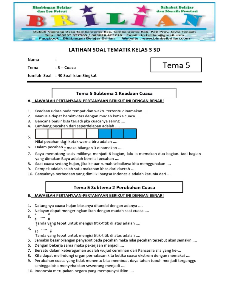10 Latihan Soal Tematik Kelas 3 E Cuaca Ternyata Bisa Bikin Anak Makin Cerdas Sebelum Ujian 2026 10 Latihan Soal Tematik Kelas 3 E Cuaca Ternyata Bisa Bikin Anak Makin Cerdas Sebelum Ujian 2026