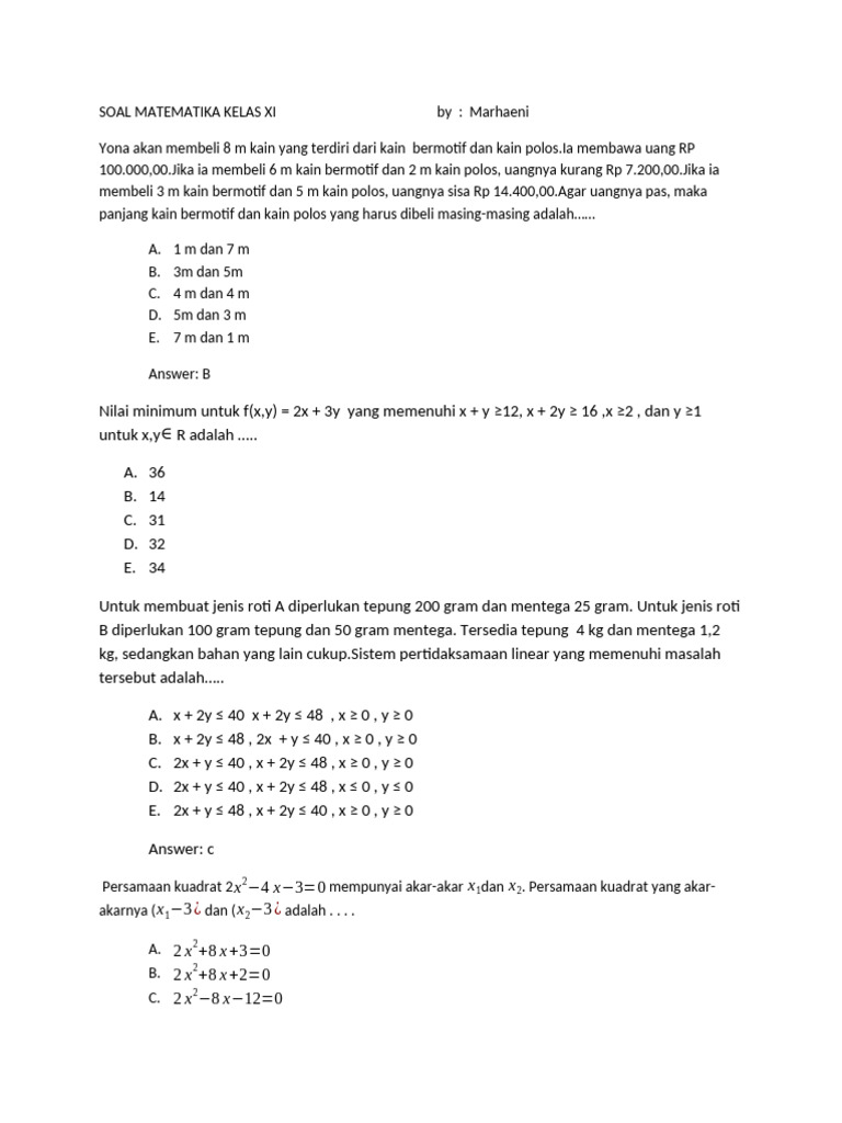 11 Contoh Soal Matematika Kelas 11 Semester 1 dan Penyelesaiannya yang Wajib Kamu Kuasai Sebelum Ujian