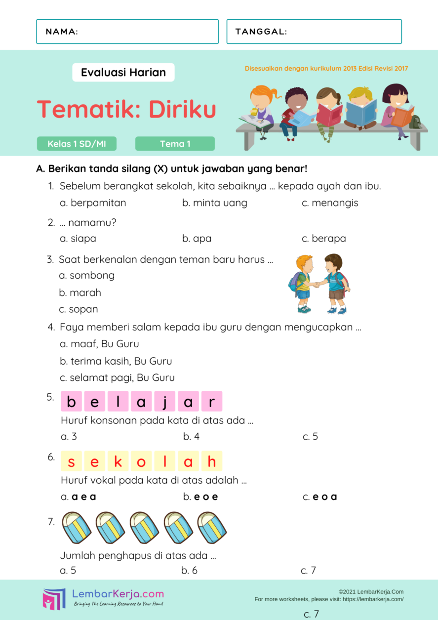 5 Contoh Soal Tematik Kelas 1 Tema 1 dan 2 yang Wajib Dikuasai Sebelum Ulangan 2026