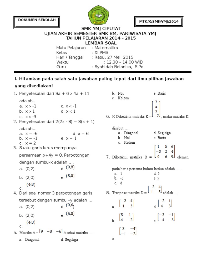 60 Contoh Soal Matematika Kelas 11 Semester 1 K13 Beserta Kunci Jawaban PPG 2026 yang Wajib Kamu Kuasai 60 Contoh Soal Matematika Kelas 11 Semester 1 K13 Beserta Kunci Jawaban PPG 2026 yang Wajib Kamu Kuasai