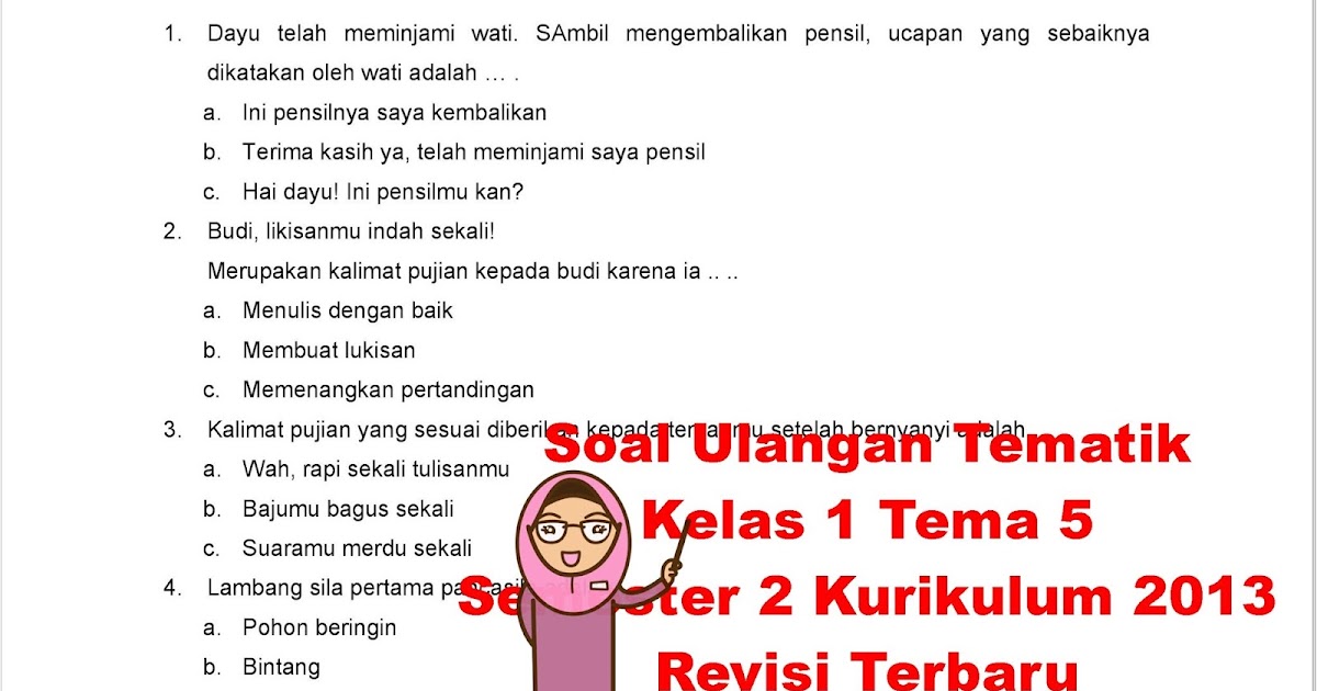 7 Contoh Soal Tematik Kelas 1 SD Semester 2 Kurikulum 2013 Terbukti Tingkatkan Pemahaman