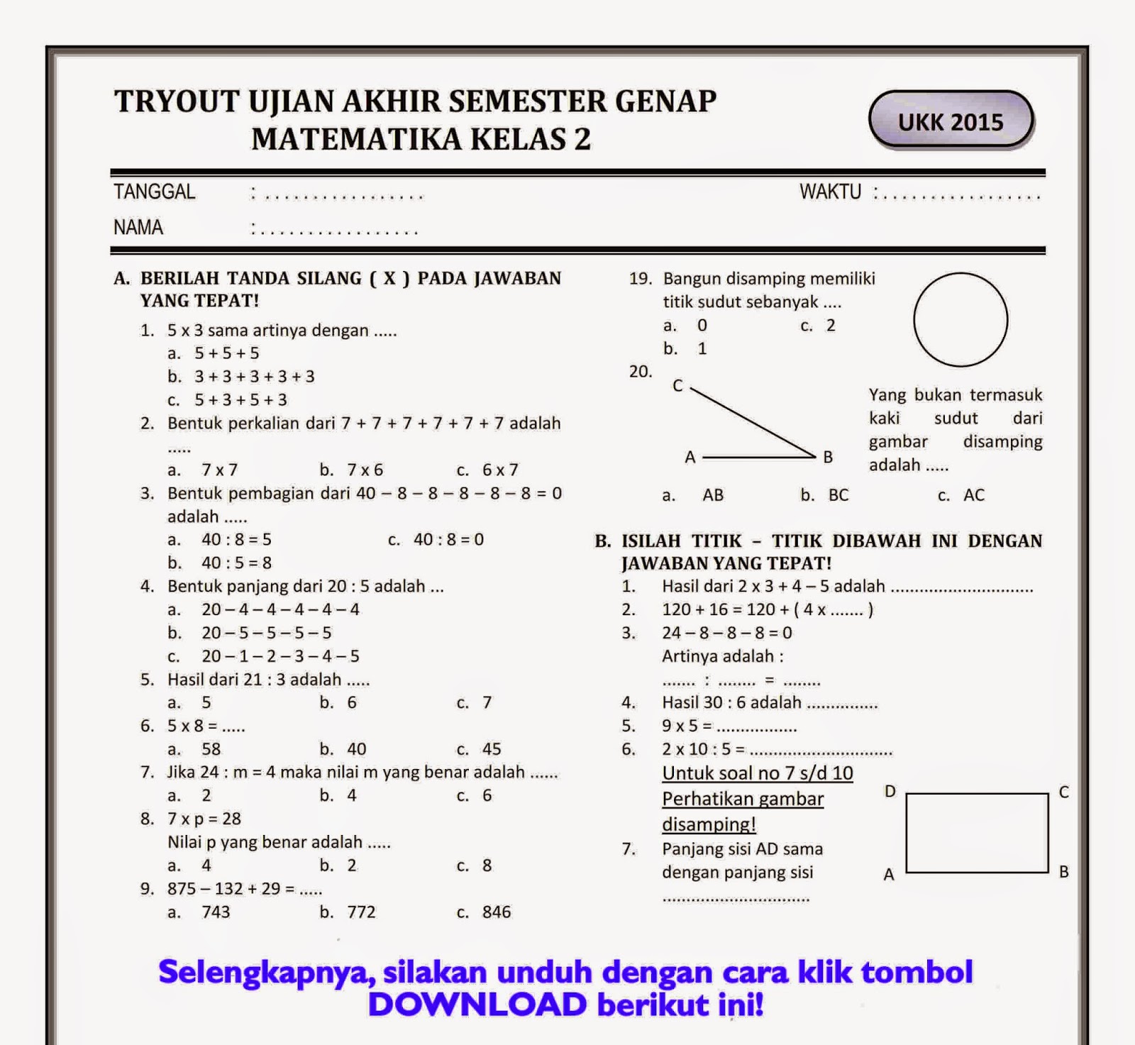 Contoh Soal Matematika Kelas 2 Tema 1 yang Wajib Dikuasai Siswa Sebelum Ulangan, Ternyata Ini Trik Jitu Agar Nilai 100