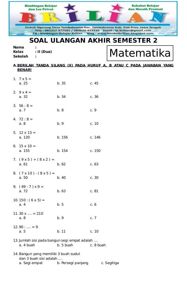 Ini 50 Contoh Soal Matematika Kelas 2 SD Tema 1 Beserta Kunci Jawaban yang Wajib Diketahui Orang Tua Ini 50 Contoh Soal Matematika Kelas 2 SD Tema 1 Beserta Kunci Jawaban yang Wajib Diketahui Orang Tua