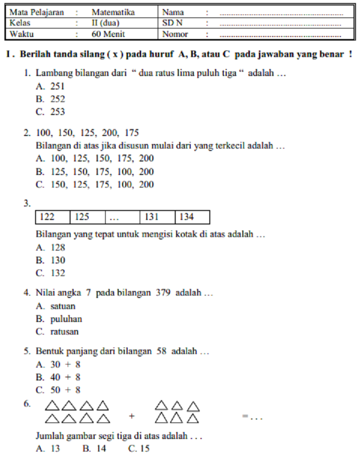 Kumpulan Soal Pelajaran Matematika Kelas 2 SD MI Semester 1 Dan 2 Kumpulan Soal Pelajaran Matematika Kelas 2 SD MI Semester 1 Dan 2