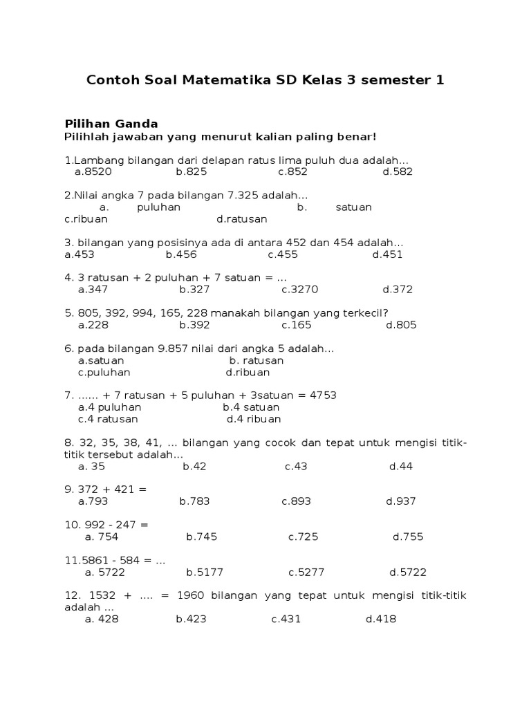 Inilah 7 Contoh Soal Matematika Kelas 3 SD Tematik 1 yang Sering Muncul di Ujian dan Cara Cepat Menjawabnya