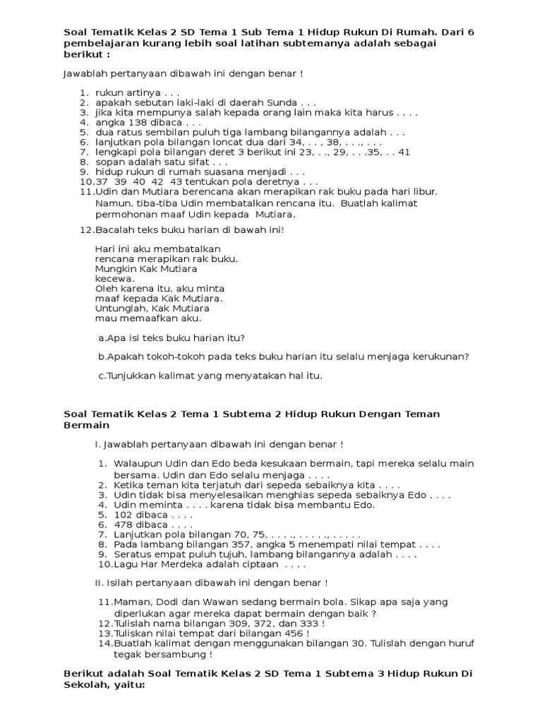 Rahasia Contoh Soal Tematik 1 Kelas 2 SD: 20 Soal Beserta Kunci Jawab Siap Ujian 2026 Rahasia Contoh Soal Tematik 1 Kelas 2 SD: 20 Soal Beserta Kunci Jawab Siap Ujian 2026