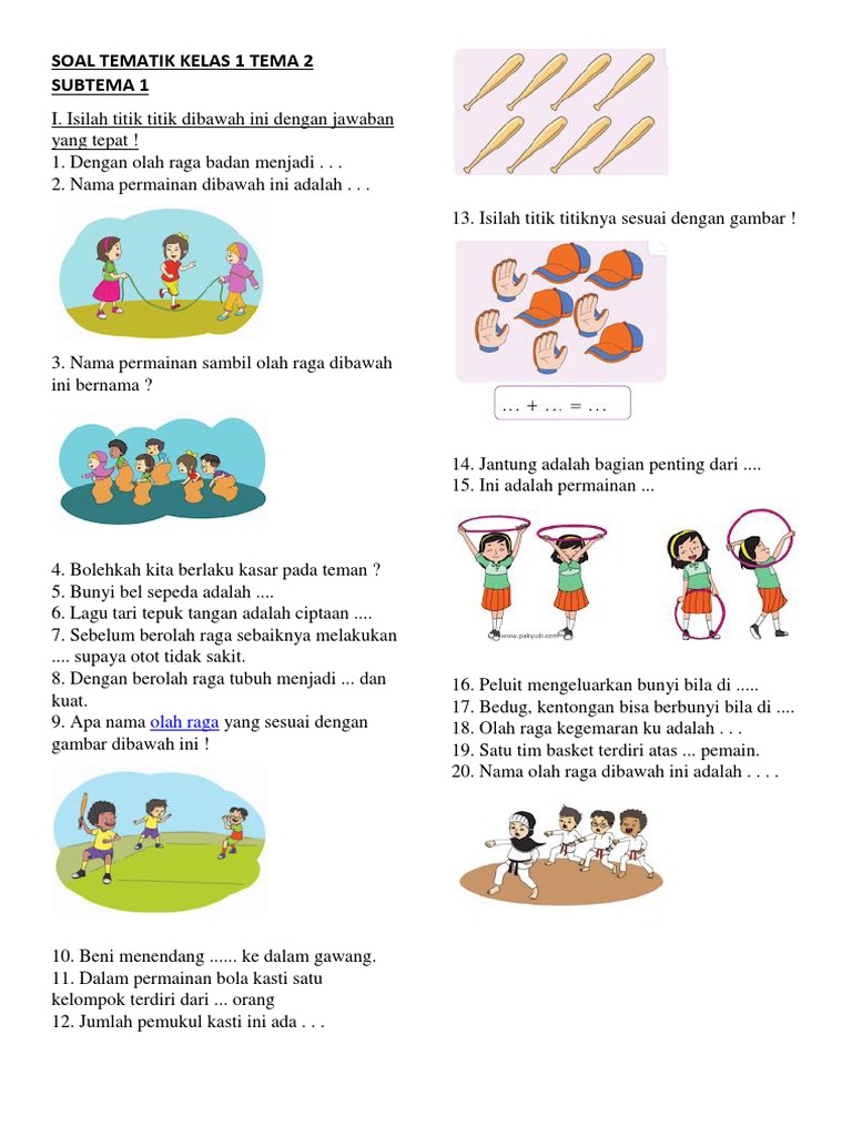 Terbukti! Contoh Soal Tematik Kelas 1 SD Tema 2 yang Bikin Anak Cepat Paham Konsep