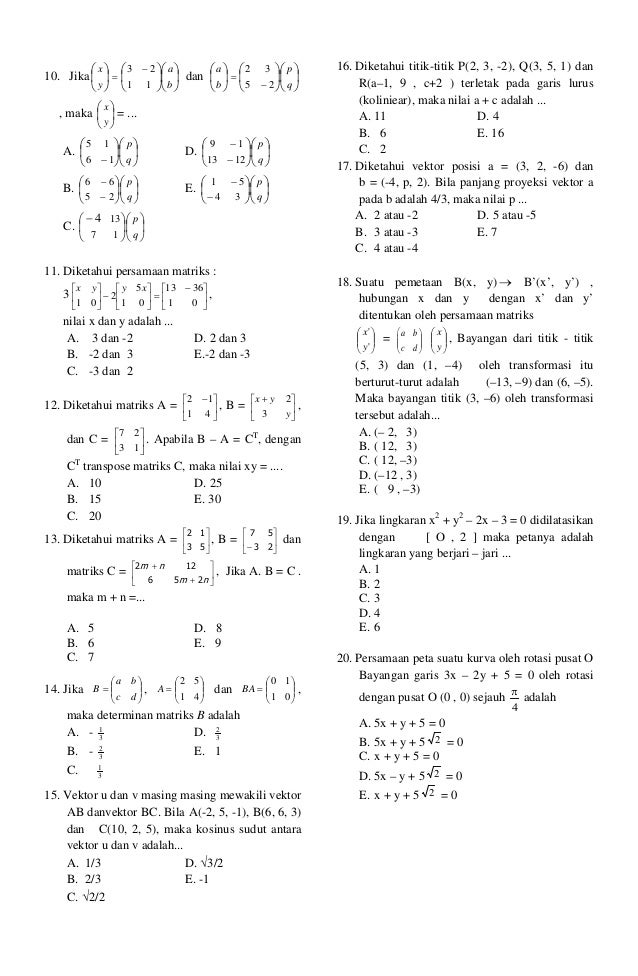 contoh soal matematika kelas 12 semester 1 kurikulum 2013 contoh soal matematika kelas 12 semester 1 kurikulum 2013