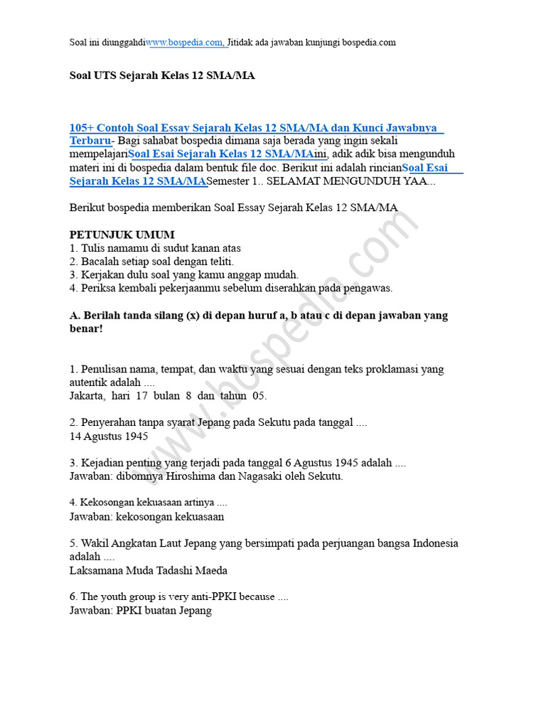 7 Contoh Soal Essay Sejarah Kelas 12 Semester 2 yang Wajib Kamu Kuasai Sebelum Ujian 7 Contoh Soal Essay Sejarah Kelas 12 Semester 2 yang Wajib Kamu Kuasai Sebelum Ujian