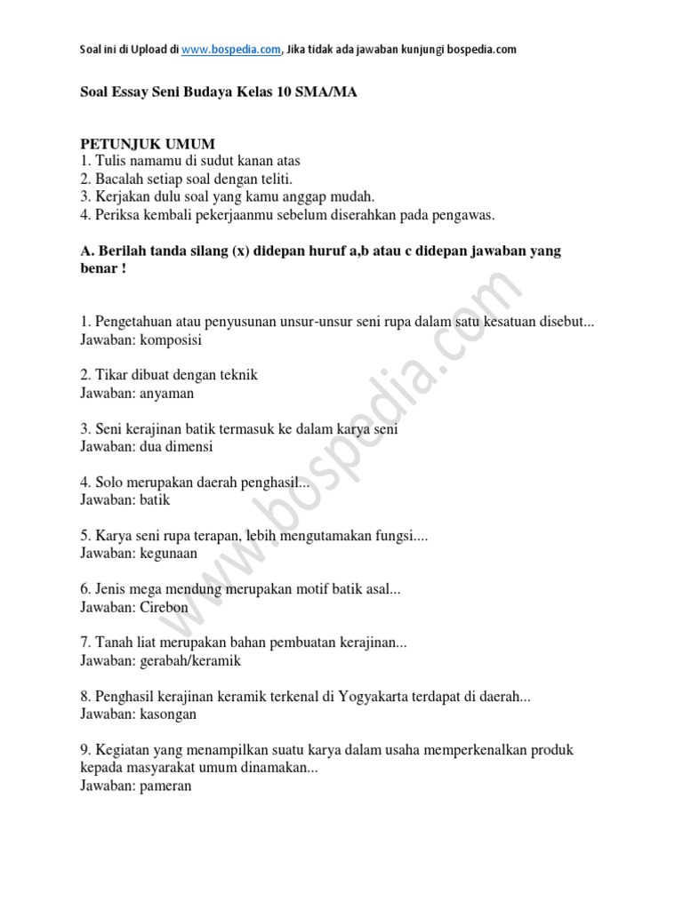 7 Rahasia Contoh Soal Essay Seni Budaya Kelas 10 Semester 2 Wajib Tahu Sebelum Ujian 2026 7 Rahasia Contoh Soal Essay Seni Budaya Kelas 10 Semester 2 Wajib Tahu Sebelum Ujian 2026