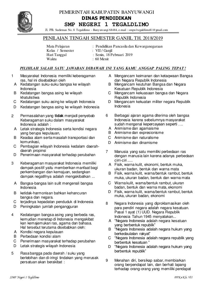 Rahasia Cepat contoh soal essay pkn kelas 7 semester 2 materi keberagaman Nilai Tinggi
