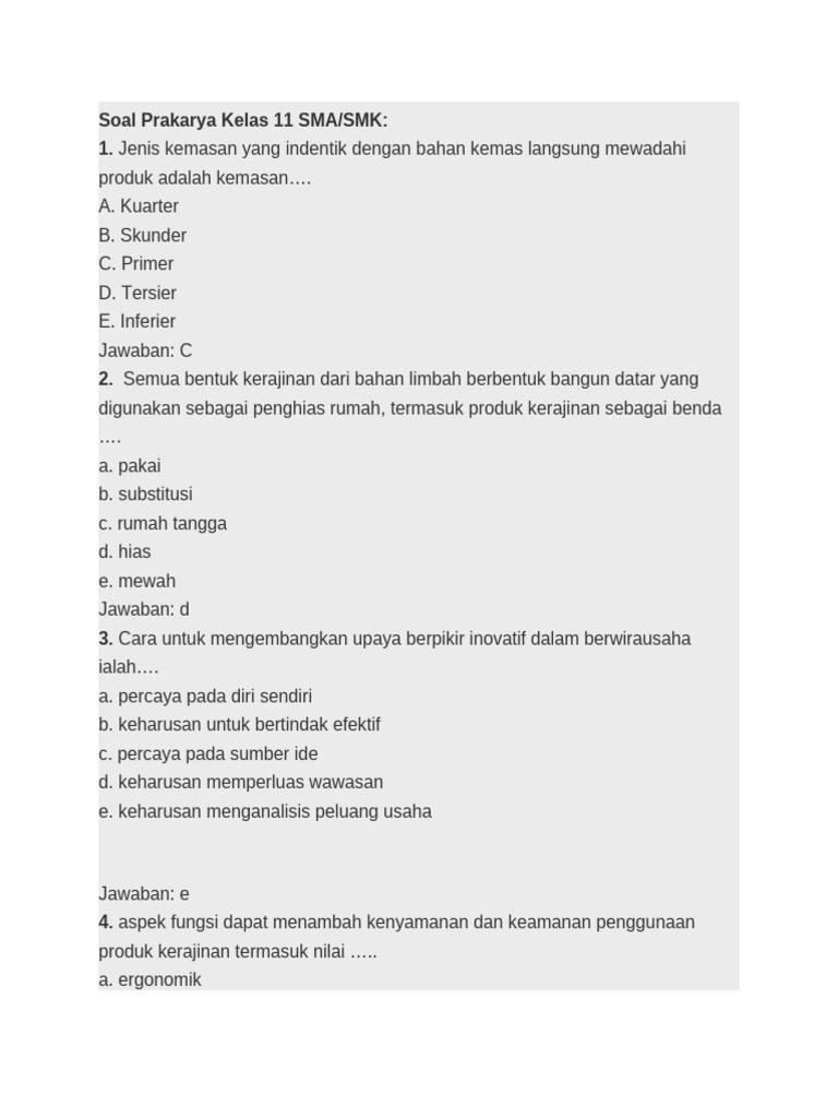 Terungkap! Contoh soal essay prakarya kelas 11 semester 2 di jadwal dan klasemen Liga 1