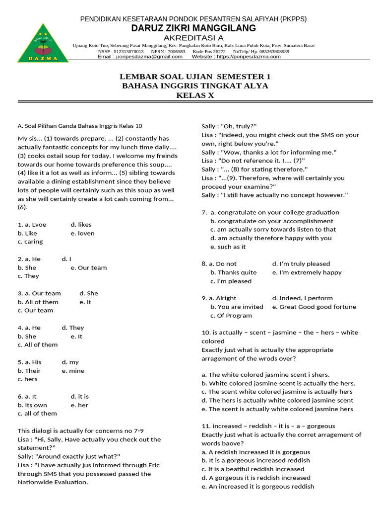 Rahasia Nilai Sempurna dengan Latihan Soal UAS Bahasa Inggris Kelas 10 Semester 1 Terbaru Rahasia Nilai Sempurna dengan Latihan Soal UAS Bahasa Inggris Kelas 10 Semester 1 Terbaru