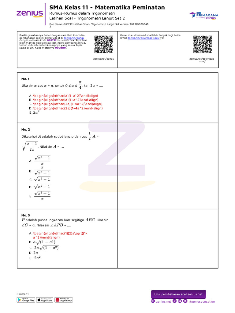 Rahasia Skor Sempurna: Latihan Soal Trigonometri Kelas 11 Semester 1 PDF Terbaru Rahasia Skor Sempurna: Latihan Soal Trigonometri Kelas 11 Semester 1 PDF Terbaru