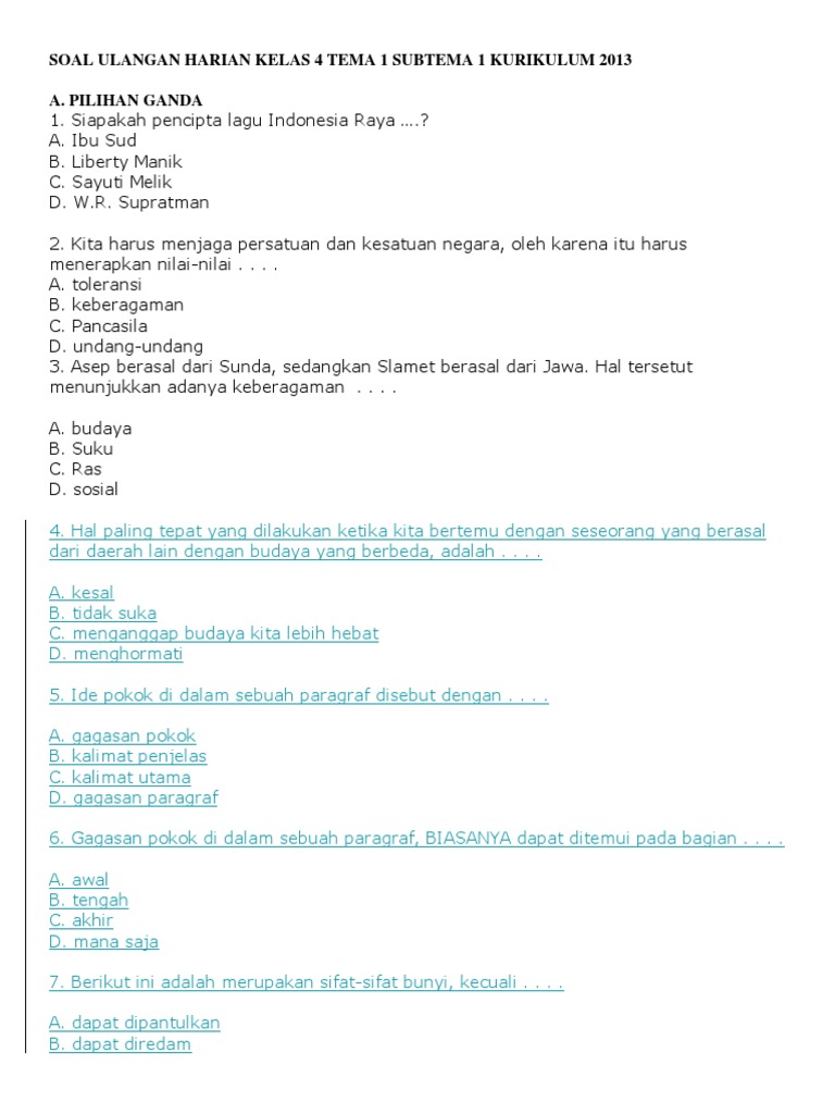 Ternyata Ini Kunci Jawaban Soal Tema Kelas 4 Tema 1 PDF yang Wajib Kamu Tahu