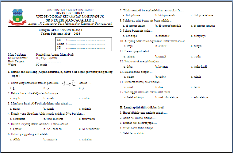 Wajib Tahu! Ini Kumpulan Latihan Soal UAS Agama Islam Kelas 2 Semester 1 Terbaru Wajib Tahu! Ini Kumpulan Latihan Soal UAS Agama Islam Kelas 2 Semester 1 Terbaru