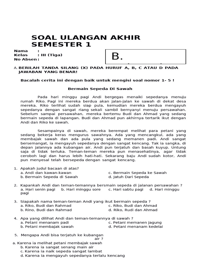 Wajib Tahu! Kumpulan latihan soal UAS Bahasa Indonesia kelas 3 semester 1 terbaru Wajib Tahu! Kumpulan latihan soal UAS Bahasa Indonesia kelas 3 semester 1 terbaru