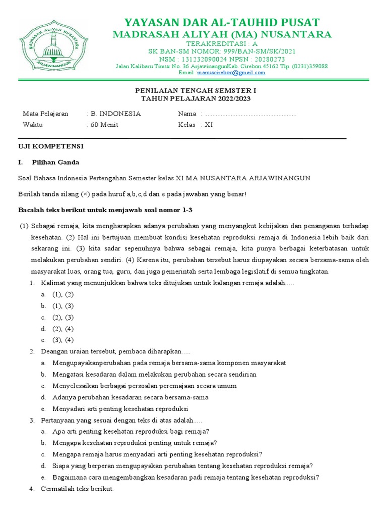Wajib Tahu! Kumpulan latihan soal uas bahasa indonesia kelas xi semester 1 agar lulus Wajib Tahu! Kumpulan latihan soal uas bahasa indonesia kelas xi semester 1 agar lulus